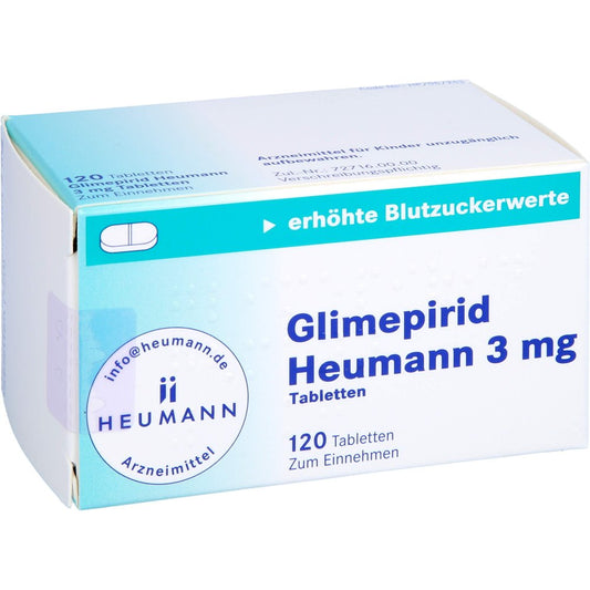 Das Produktfoto zeigt Glimepirid Heumann 3 Mg Tabletten (120 stk) PZN 04378882