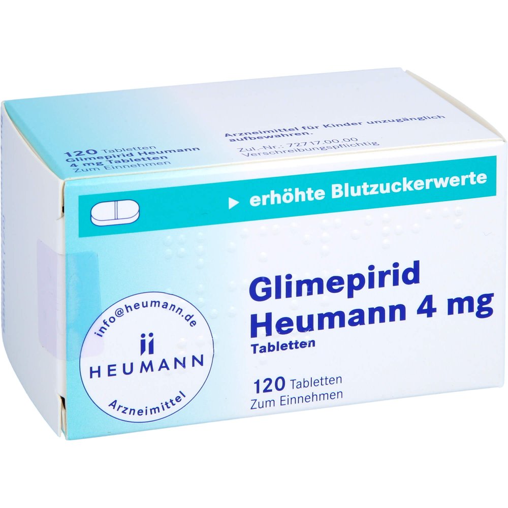 Das Produktfoto zeigt Glimepirid Heumann 4 Mg Tabletten (120 stk) PZN 04378988