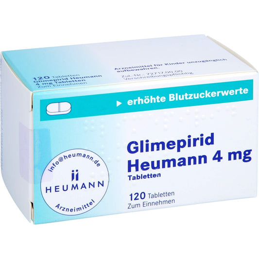 Das Produktfoto zeigt Glimepirid Heumann 4 Mg Tabletten (120 stk) PZN 04378988