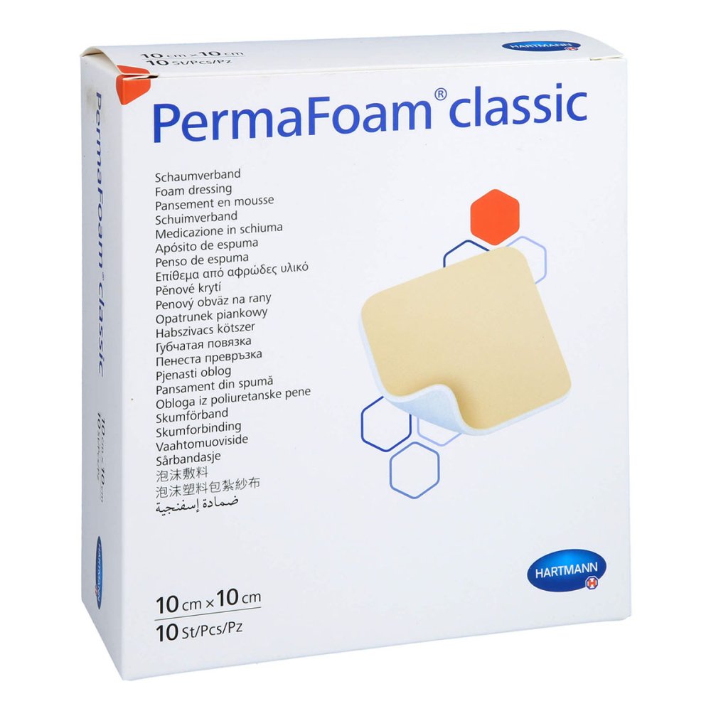 Das Produktfoto zeigt Permafoam Schaumverband 10x10 Cm (10 stk) PZN 04390541