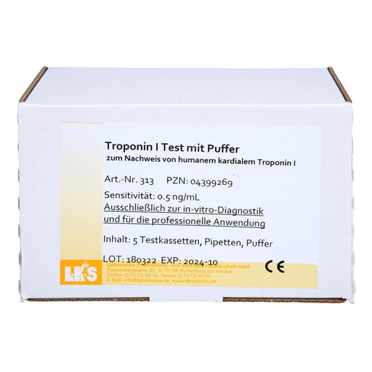 Das Produktfoto zeigt Troponin I Mit Puffer Testkassetten (5 stk) PZN 04399269