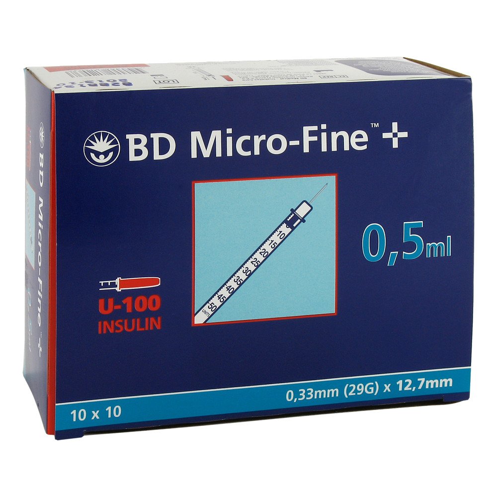 Das Produktfoto zeigt Bd Micro-Fine+ Insulinspr.0,5 Ml U100 12,7 Mm (100X0.5 ml) PZN 04400156