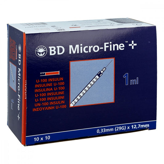 Das Produktfoto zeigt Bd Micro-Fine+ Insulinspr.1 Ml U100 12,7 Mm (100X1 ml) PZN 04400162