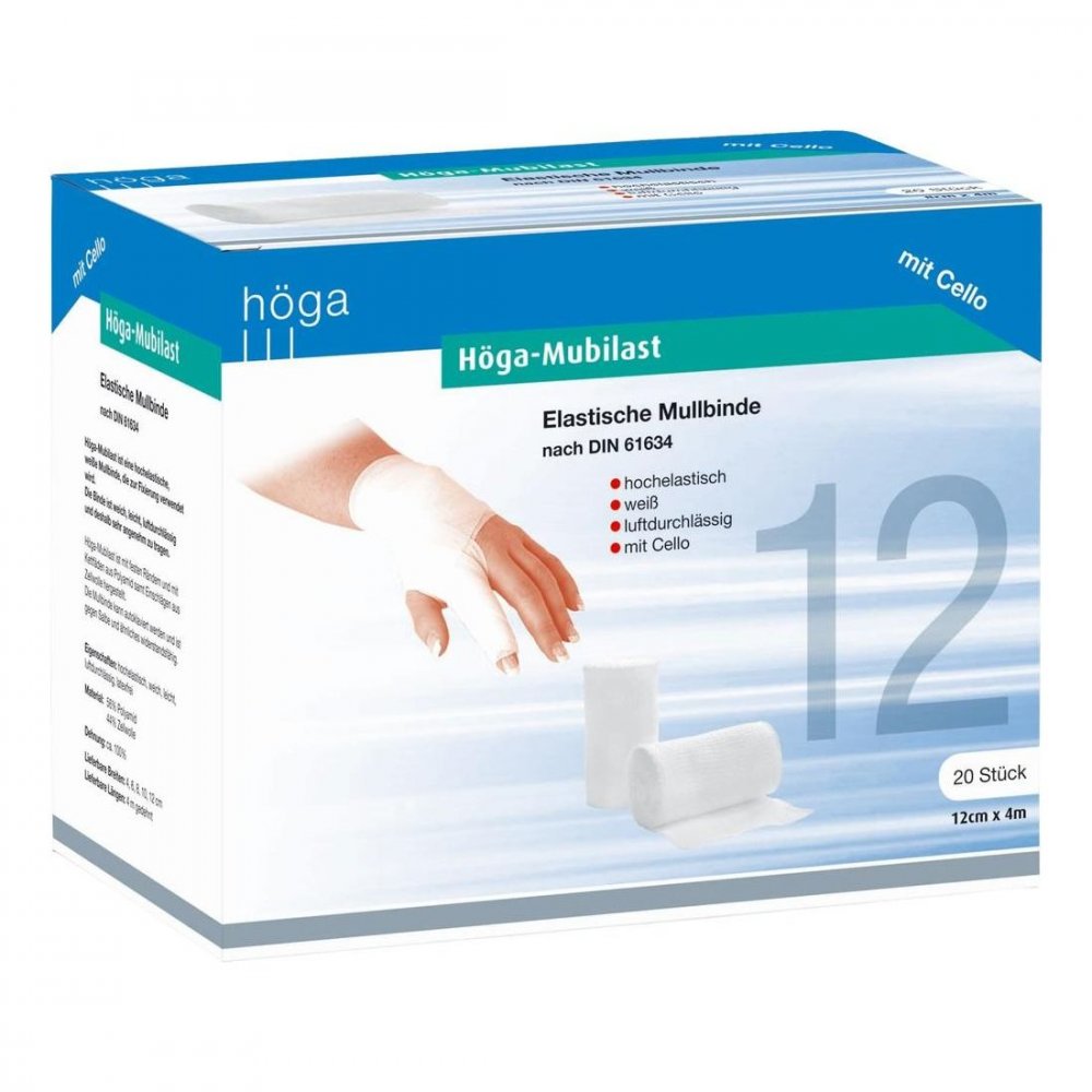 Das Produktfoto zeigt Höga-Mubilast Fixierbinde 12 Cmx4 M M.Cellophan (1 stk) PZN 04401546