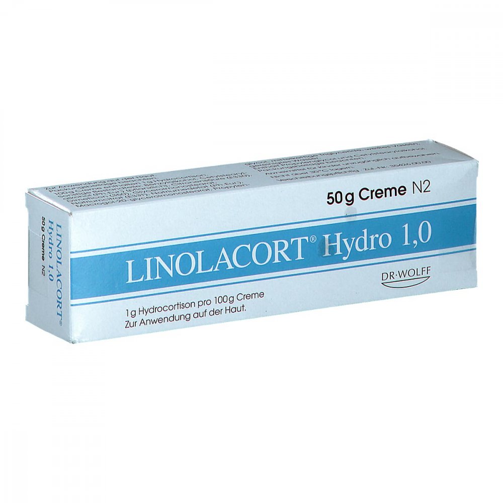 Das Produktfoto zeigt Linolacort Hydro 1,0 Creme (50 g) PZN 04405538