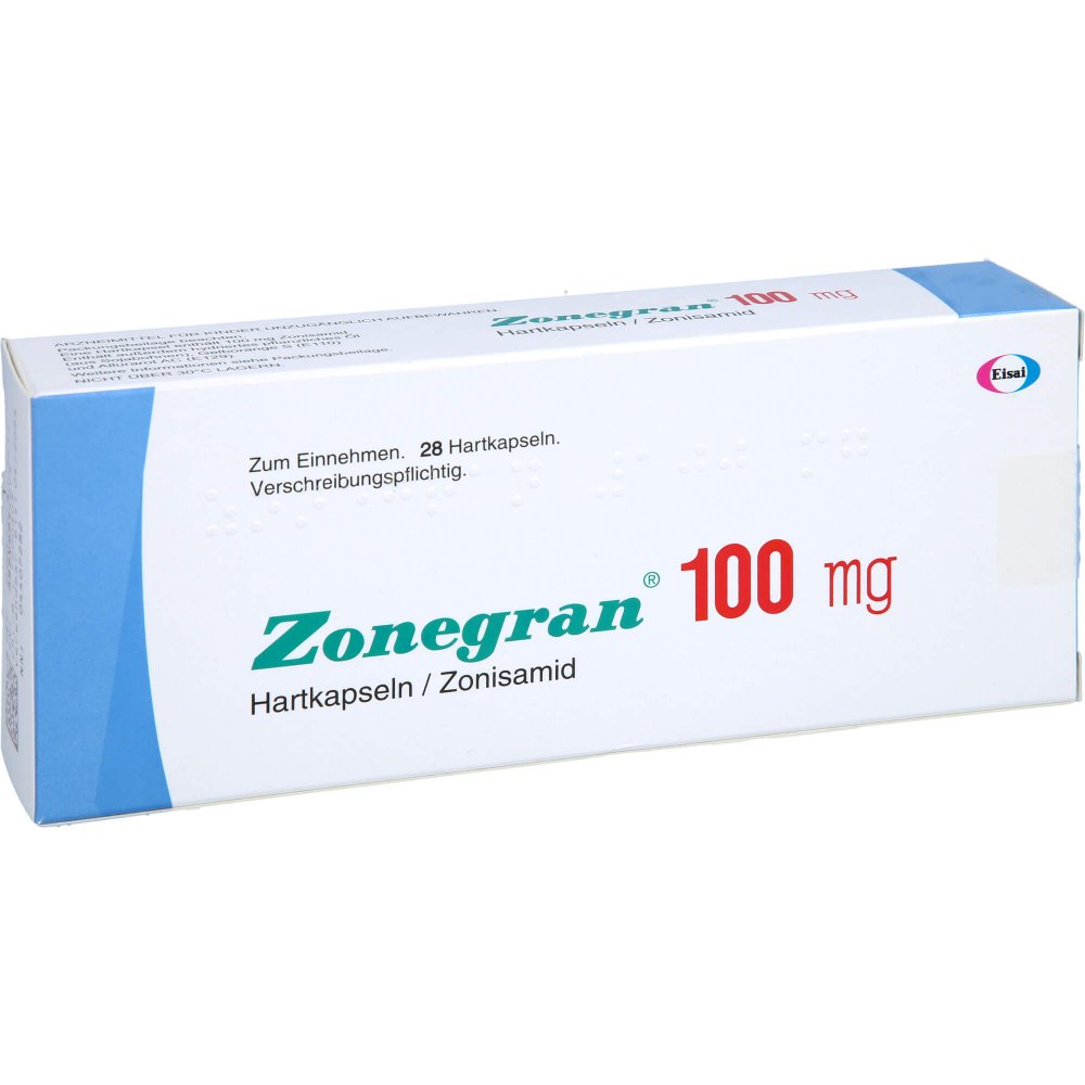 Das Produktfoto zeigt Zonegran Amdipharm 100 Mg Hartkapseln (28 stk) PZN 04407282