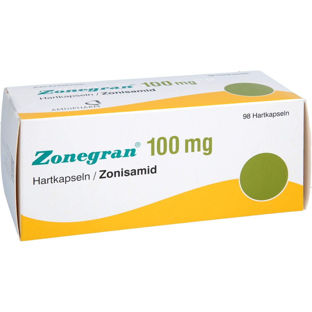 Das Produktfoto zeigt Zonegran Amdipharm 100 Mg Hartkapseln (98 stk) PZN 04407299