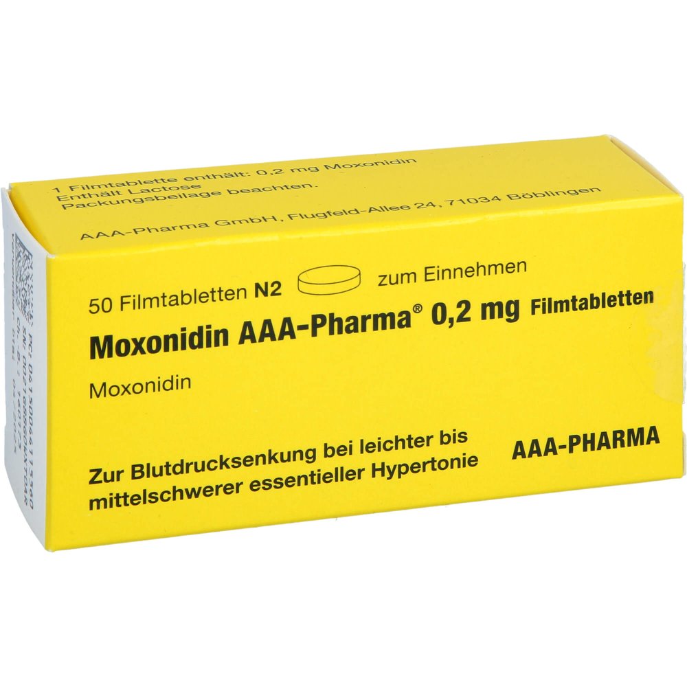 Das Produktfoto zeigt Moxonidin Aaa-Pharma 0,2 Mg Filmtabletten (50 stk) PZN 04411556