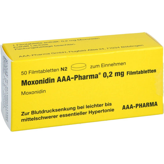 Das Produktfoto zeigt Moxonidin Aaa-Pharma 0,2 Mg Filmtabletten (50 stk) PZN 04411556