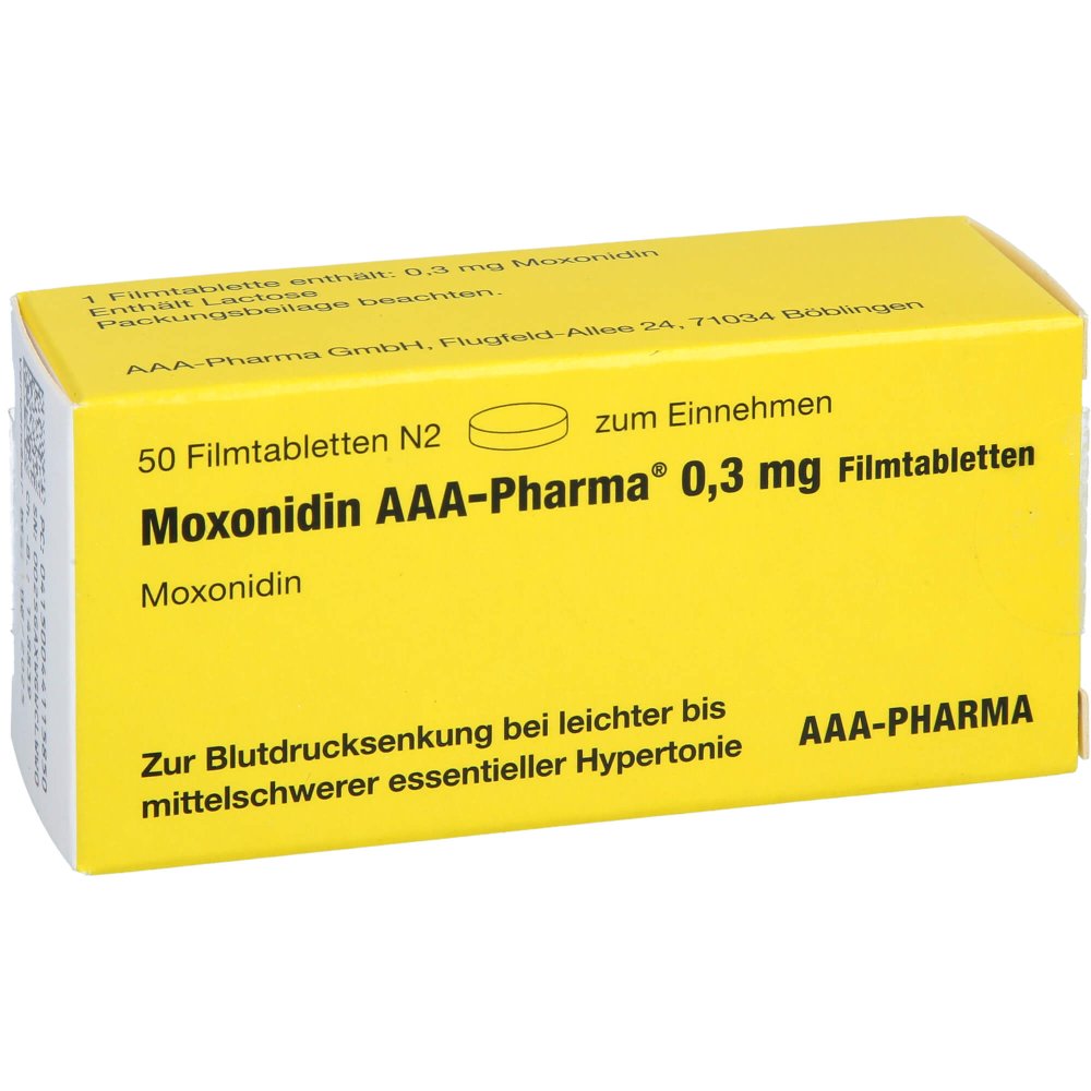 Das Produktfoto zeigt Moxonidin Aaa-Pharma 0,3 Mg Filmtabletten (50 stk) PZN 04411585