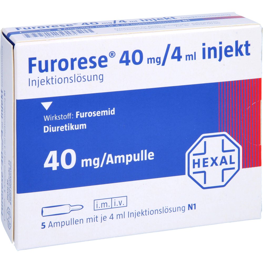 Das Produktfoto zeigt Furorese 40 Mg/4 Ml Injekt Injektionslösung Amp. (5X4 ml) PZN 04428172