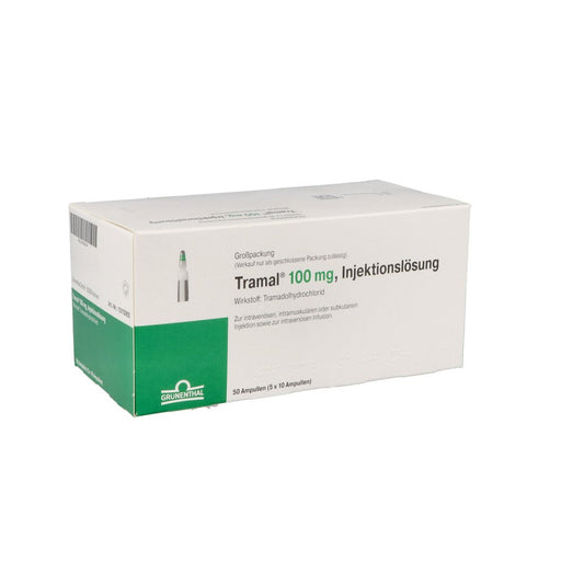 Das Produktfoto zeigt Tramal 100 Mg Injektions-/Infusionslösung (5X10 stk) PZN 04432541