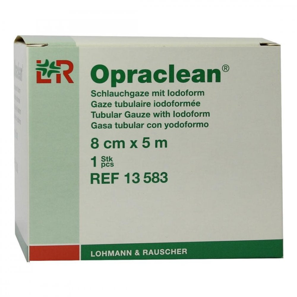 Das Produktfoto zeigt Opraclean Schlauchgaze M.Jodoform 8 Cmx5 M (1 stk) PZN 04436935