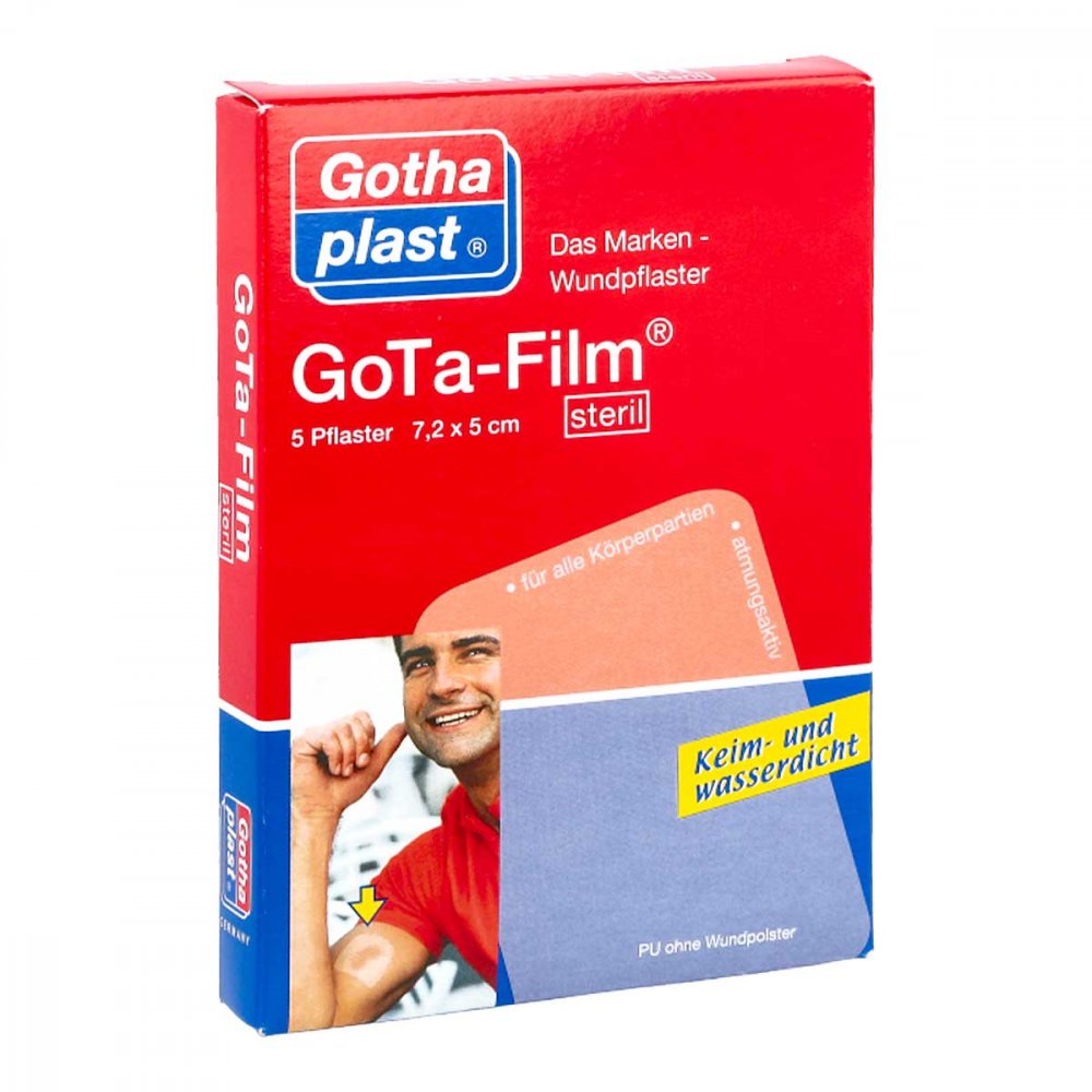 Das Produktfoto zeigt Gota Film Steril 5x7,2 Cm Pflaster (5 stk) PZN 04442396