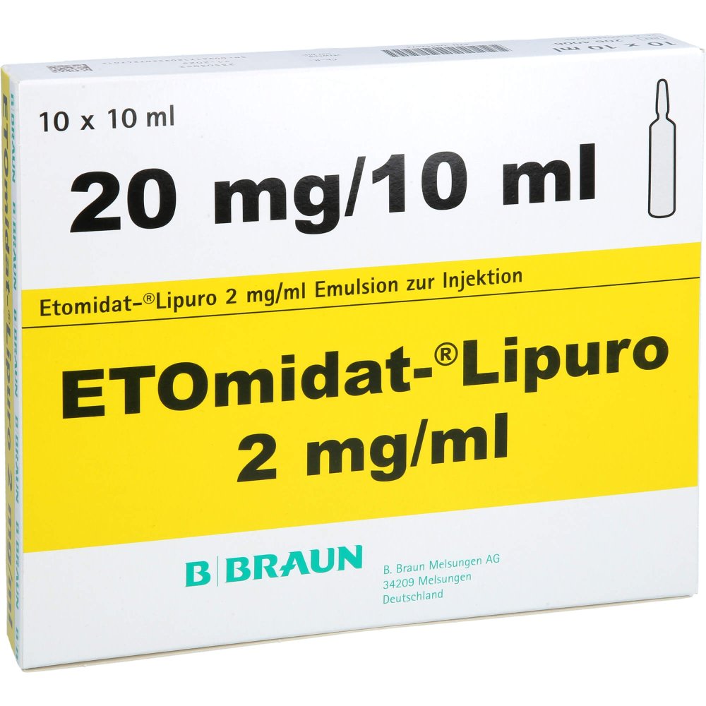 Das Produktfoto zeigt Etomidat Lipuro Ampullen (10X10 ml) PZN 04442574