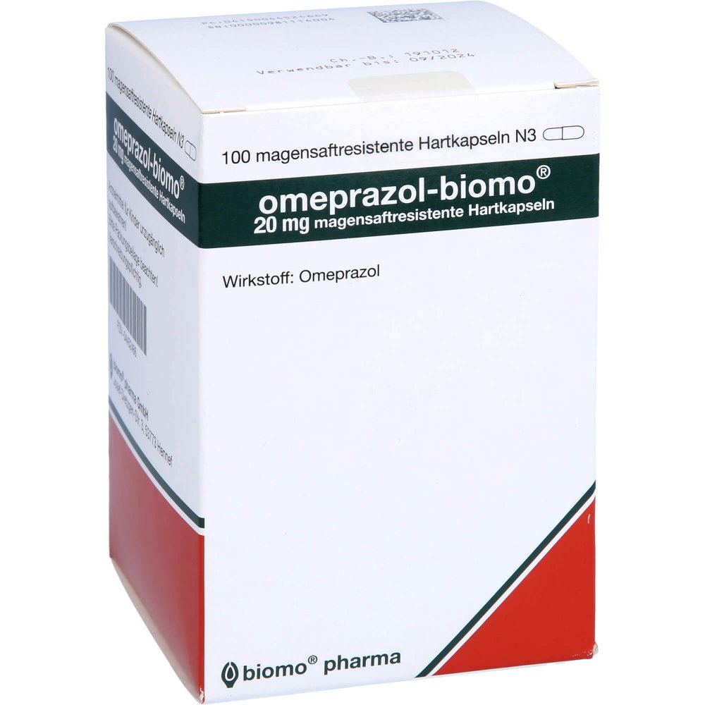 Das Produktfoto zeigt Omeprazol-Biomo 20 Mg Magensaftresistente Kapseln (100 stk) PZN 04452466