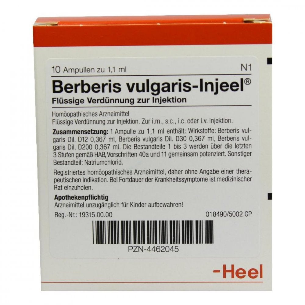 Das Produktfoto zeigt Berberis Vulgaris Injeel Ampullen (10 stk) PZN 04462045