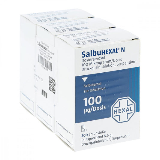 Das Produktfoto zeigt Salbuhexal N Dosieraerosol 200 Hub (3 stk) PZN 04471009