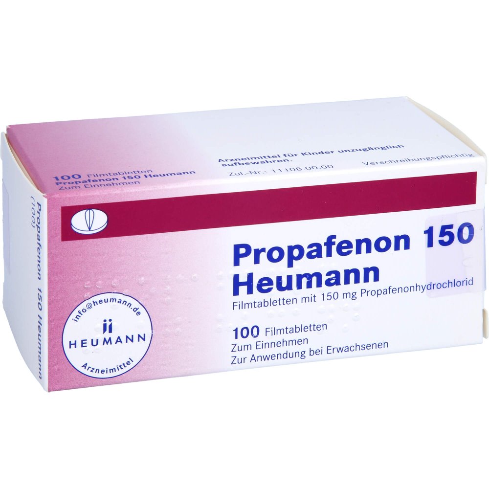 Das Produktfoto zeigt Propafenon 150 Heumann Filmtabletten (100 stk) PZN 04473126