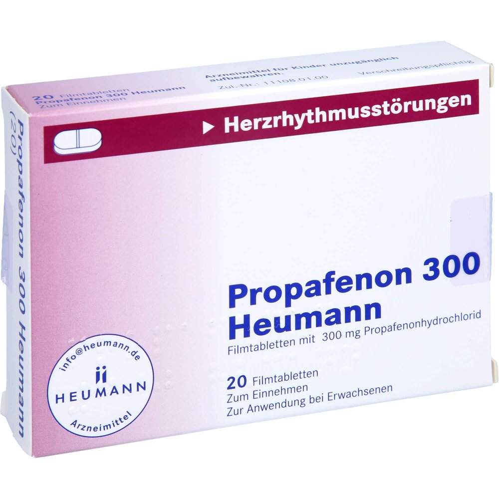 Das Produktfoto zeigt Propafenon 300 Heumann Filmtabletten (20 stk) PZN 04473149