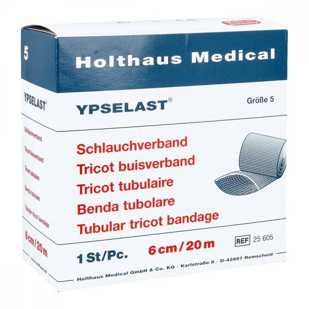Das Produktfoto zeigt Schlauchverband Ypselast Gr.5 20 M Weiß (1 stk) PZN 04473818