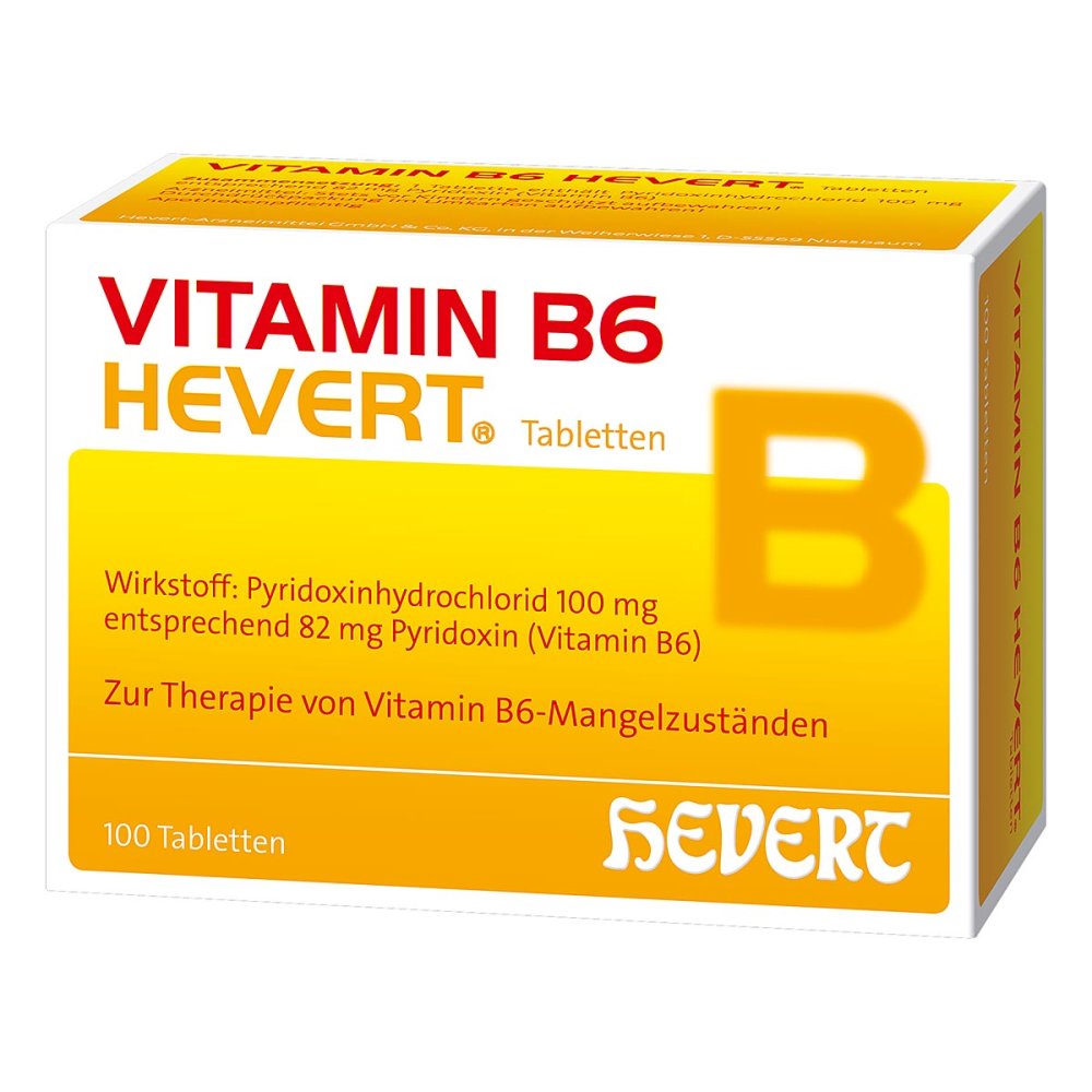 Das Produktfoto zeigt Vitamin B6 Hevert Tabletten (100 stk) PZN 04490283