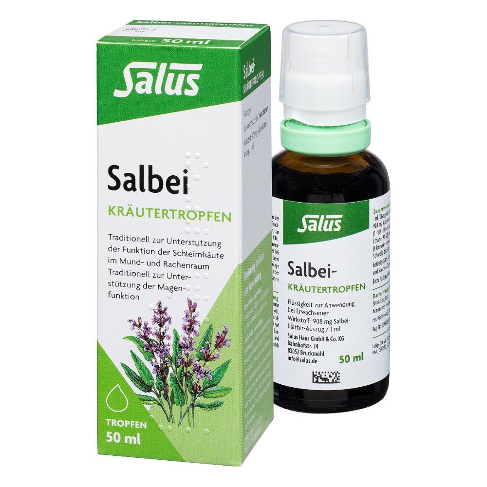 Das Produktfoto zeigt Salbei Kräutertropfen Salus (50 ml) PZN 04492276