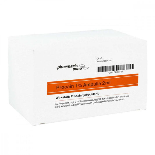 Das Produktfoto zeigt Procain Röwo 1% Inj.-Lsg.Ampullen 2 Ml (50X2 ml) PZN 04493761