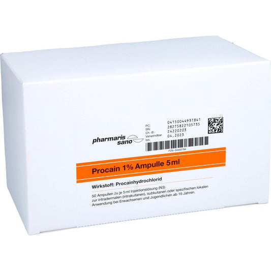 Das Produktfoto zeigt Procain Röwo 1% Inj.-Lsg.Ampullen 5 Ml (50X5 ml) PZN 04493784