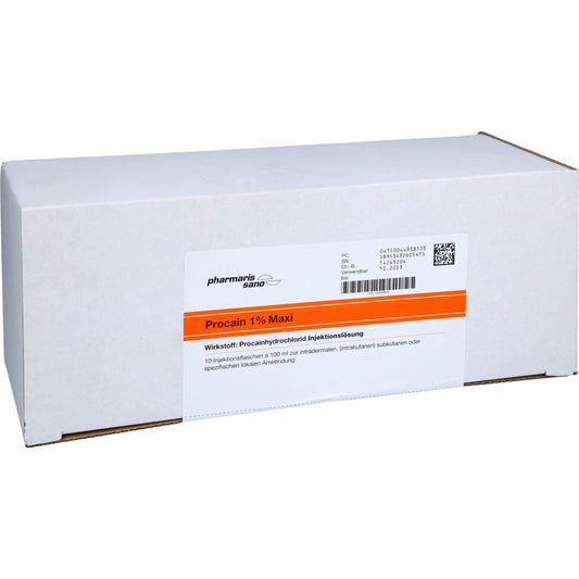 Das Produktfoto zeigt Procain Röwo 1% Maxi Injektionsflaschen (10X100 ml) PZN 04493850