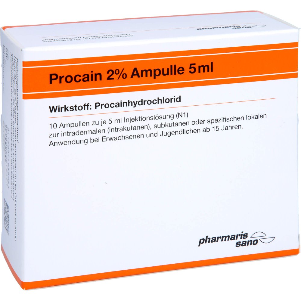 Das Produktfoto zeigt Procain Röwo 2% Inj.-Lsg.Ampullen 5 Ml (10X5 ml) PZN 04493896