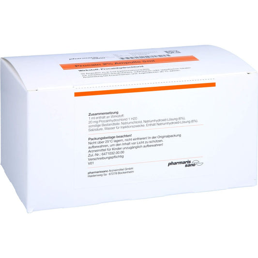 Das Produktfoto zeigt Procain Röwo 2% Inj.-Lsg.Ampullen 5 Ml (50X5 ml) PZN 04493979
