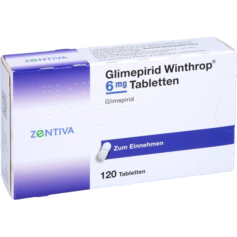 Das Produktfoto zeigt Glimepirid Winthrop 6 Mg Tabletten (120 stk) PZN 04516663