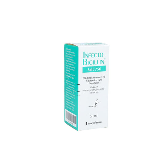 Das Produktfoto zeigt Infectobicillin Saft 750 1ml=150.000 I.E. (50 ml) PZN 04525308