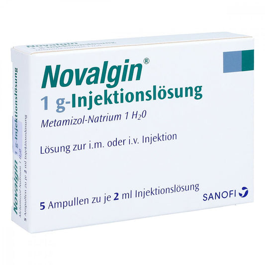 Das Produktfoto zeigt Novalgin 1 G-Injektionslösung Ampullen (5X2 ml) PZN 04527098