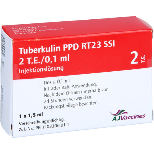 Das Produktfoto zeigt Tuberkulin Ppd Rt23 Ajv 2 T.E./0,1 Ml Inj.-Lsg. (1.5 ml) PZN 04528726