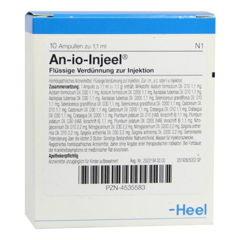 Das Produktfoto zeigt An-Io Injeel Ampullen (10 stk) PZN 04535583