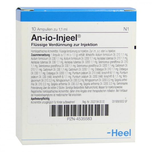 Das Produktfoto zeigt An-Io Injeel Ampullen (10 stk) PZN 04535583