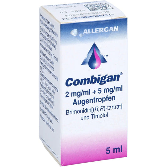 Das Produktfoto zeigt Combigan 2 Mg/Ml + 5 Mg/Ml Augentropfen (5 ml) PZN 04536714