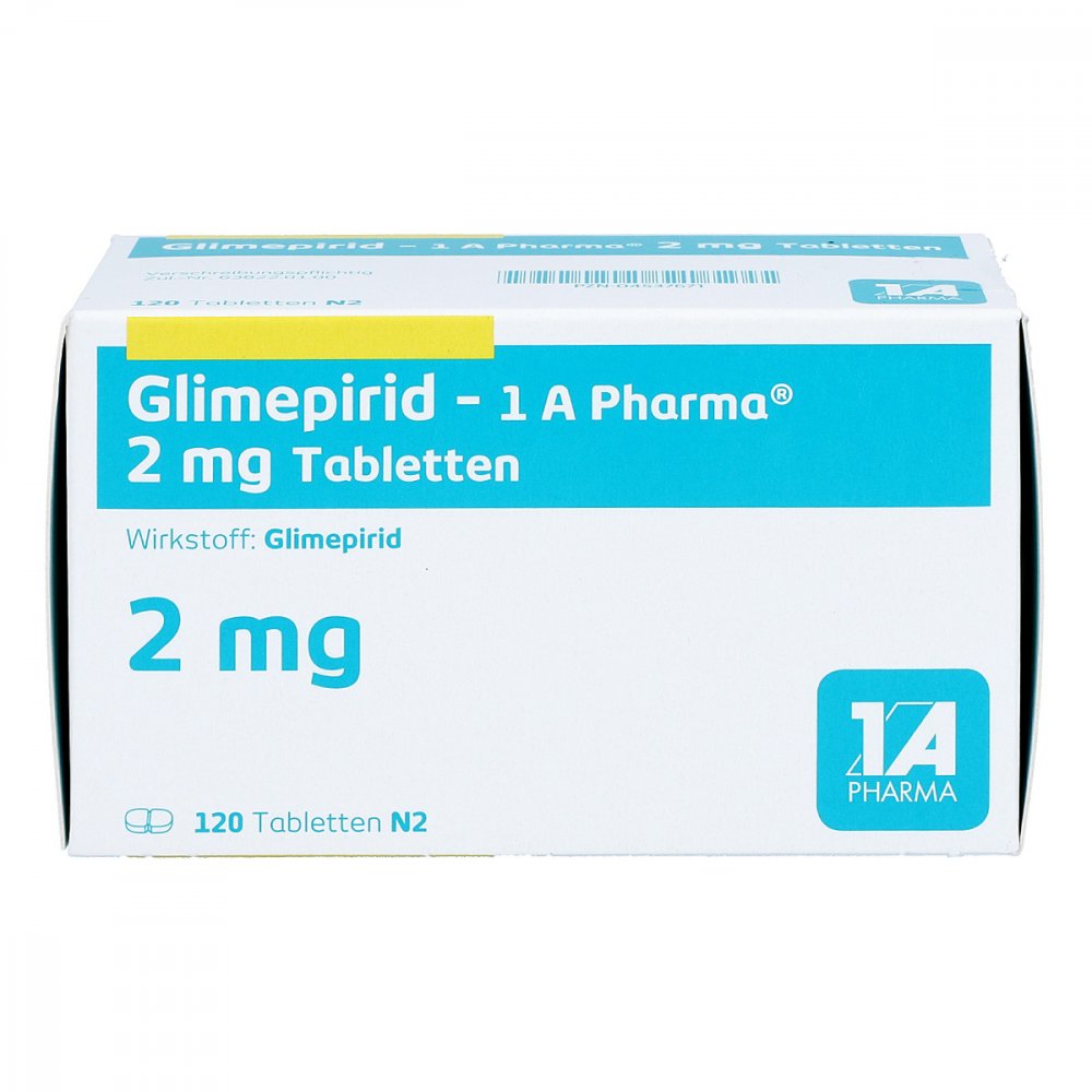 Das Produktfoto zeigt Glimepirid-1a Pharma 2 Mg Tabletten (120 stk) PZN 04537671