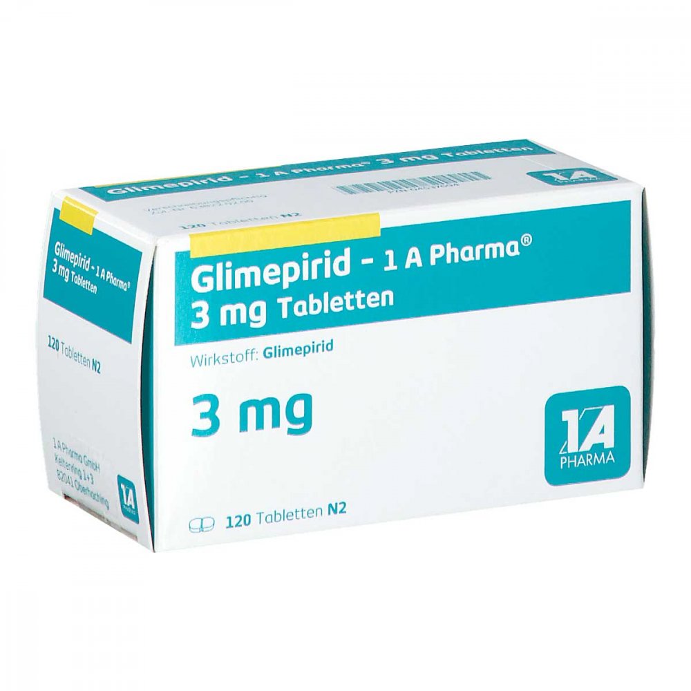 Das Produktfoto zeigt Glimepirid-1a Pharma 3 Mg Tabletten (120 stk) PZN 04537694