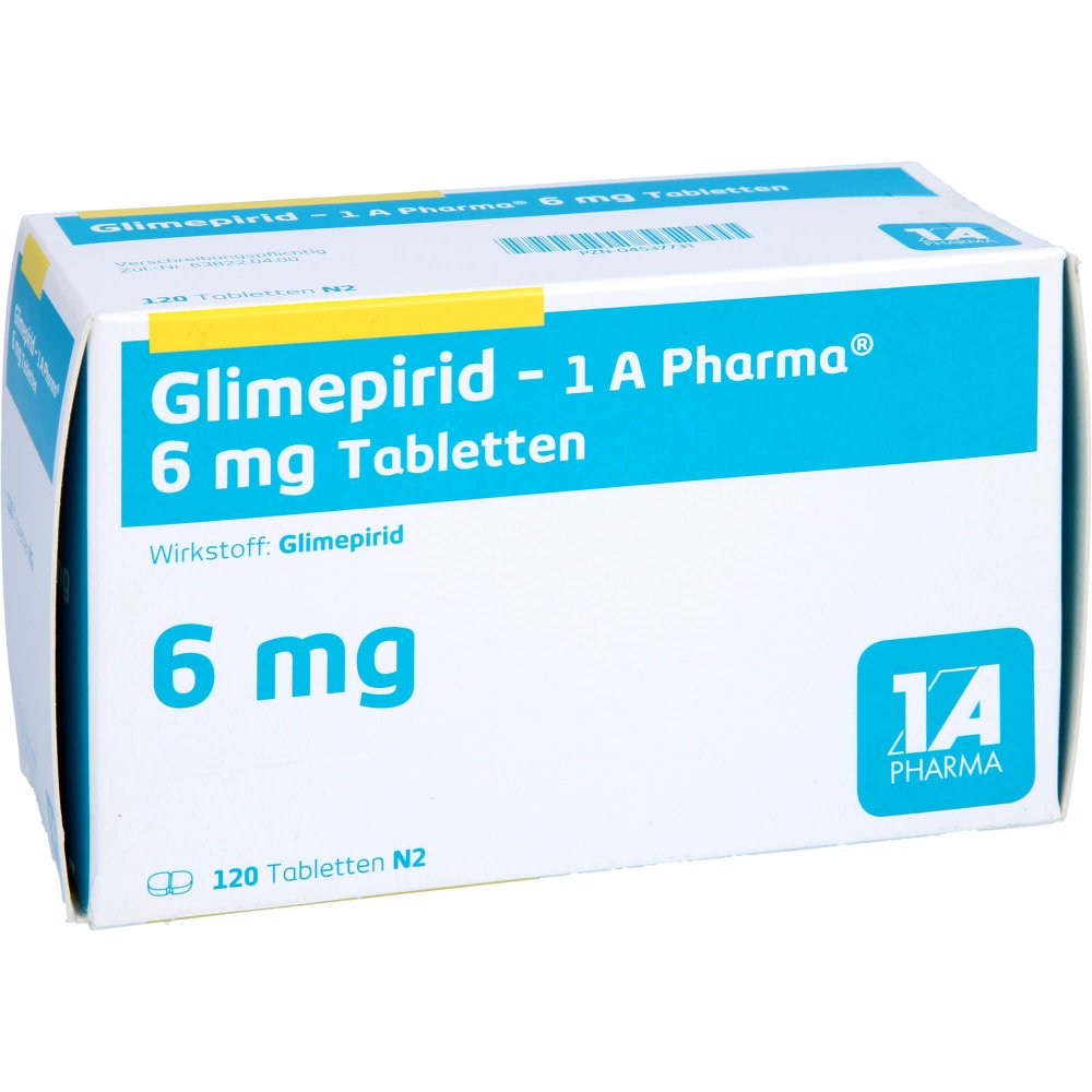 Das Produktfoto zeigt Glimepirid-1a Pharma 6 Mg Tabletten (120 stk) PZN 04537731