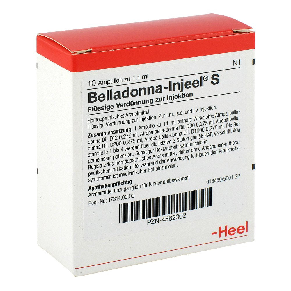 Das Produktfoto zeigt Belladonna Injeel S Ampullen (10 stk) PZN 04562002