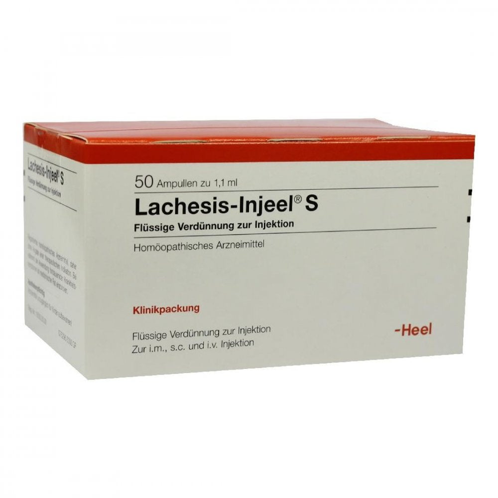 Das Produktfoto zeigt Lachesis Injeel S Ampullen (50 stk) PZN 04562930