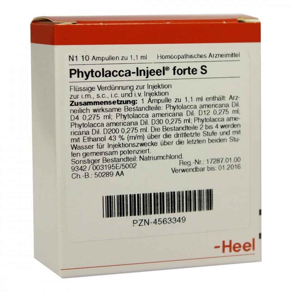 Das Produktfoto zeigt Phytolacca Injeel Forte S Ampullen (10 stk) PZN 04563349