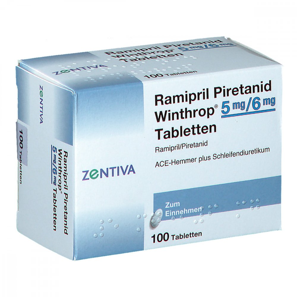 Das Produktfoto zeigt Ramipril Piretanid Winthrop 5 Mg/6 Mg Tabletten (100 stk) PZN 04579669