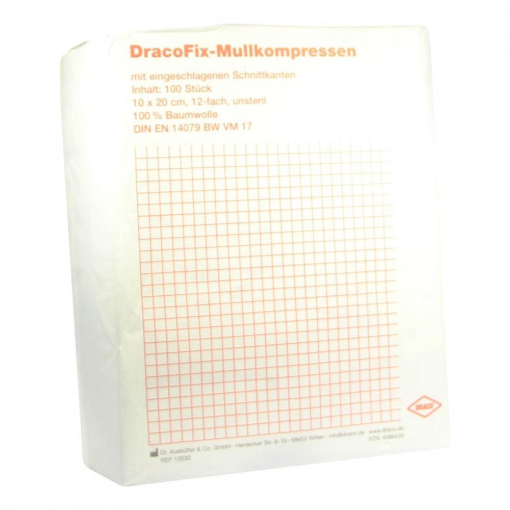 Das Produktfoto zeigt Dracofix Op-Kompressen 10x20 Cm Unsteril 12fach (100 stk) PZN 04586439