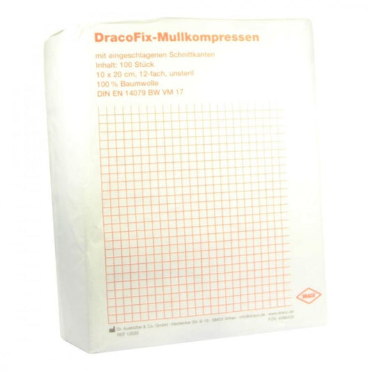 Das Produktfoto zeigt Dracofix Op-Kompressen 10x20 Cm Unsteril 12fach (100 stk) PZN 04586439