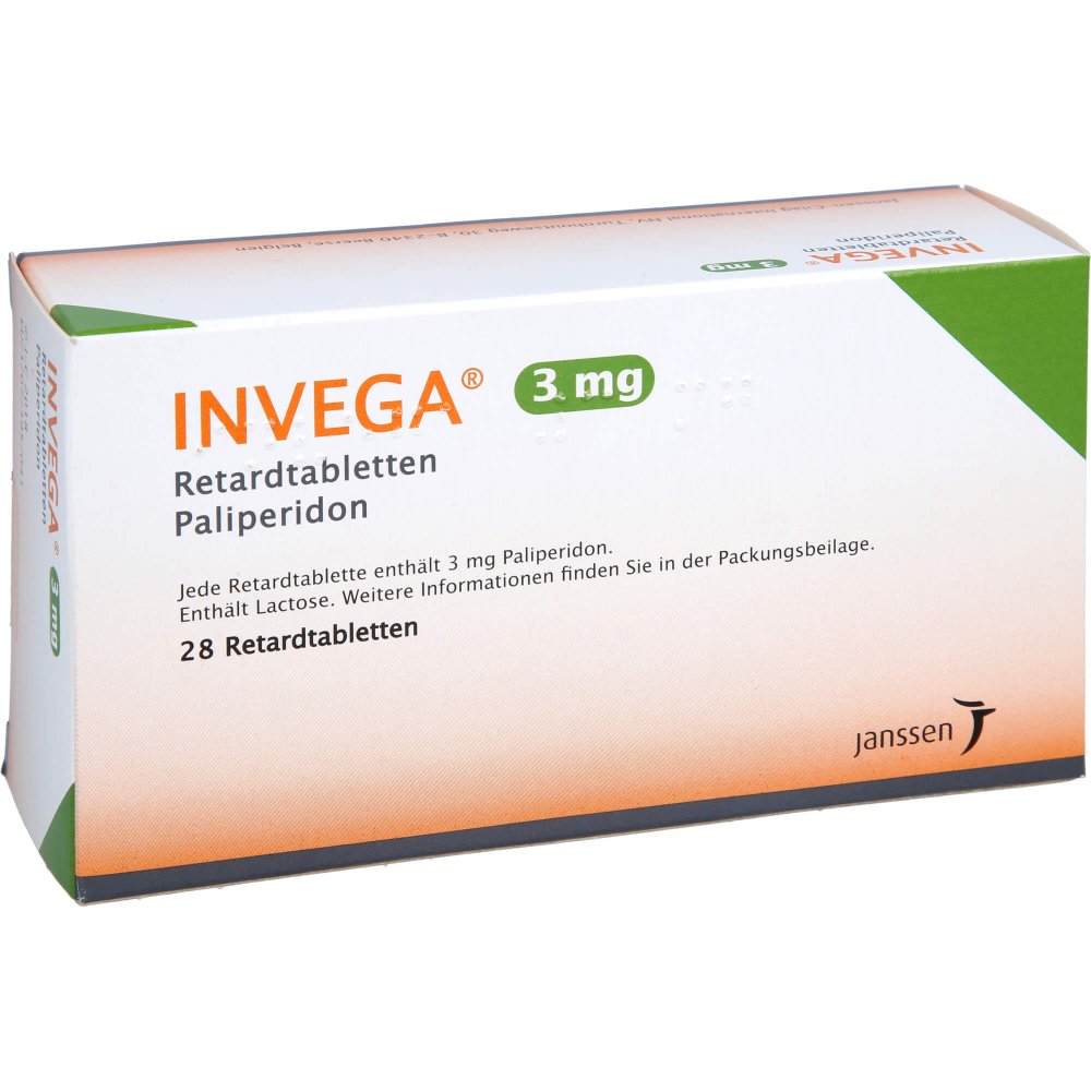 Das Produktfoto zeigt Invega 3 Mg Retardtabletten (28 stk) PZN 04597242
