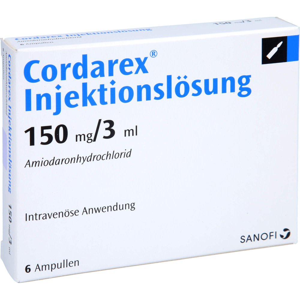 Das Produktfoto zeigt Cordarex Injektionslösung Ampullen (6X3 ml) PZN 04599382
